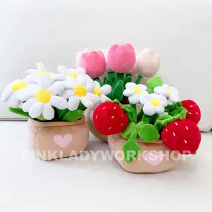 PinkLadyWorkshop Exclusive Pink Tulip | Daisy | Strawberry Pot Plush Toy: Stuffed Flower Bouquet Decor Decorative