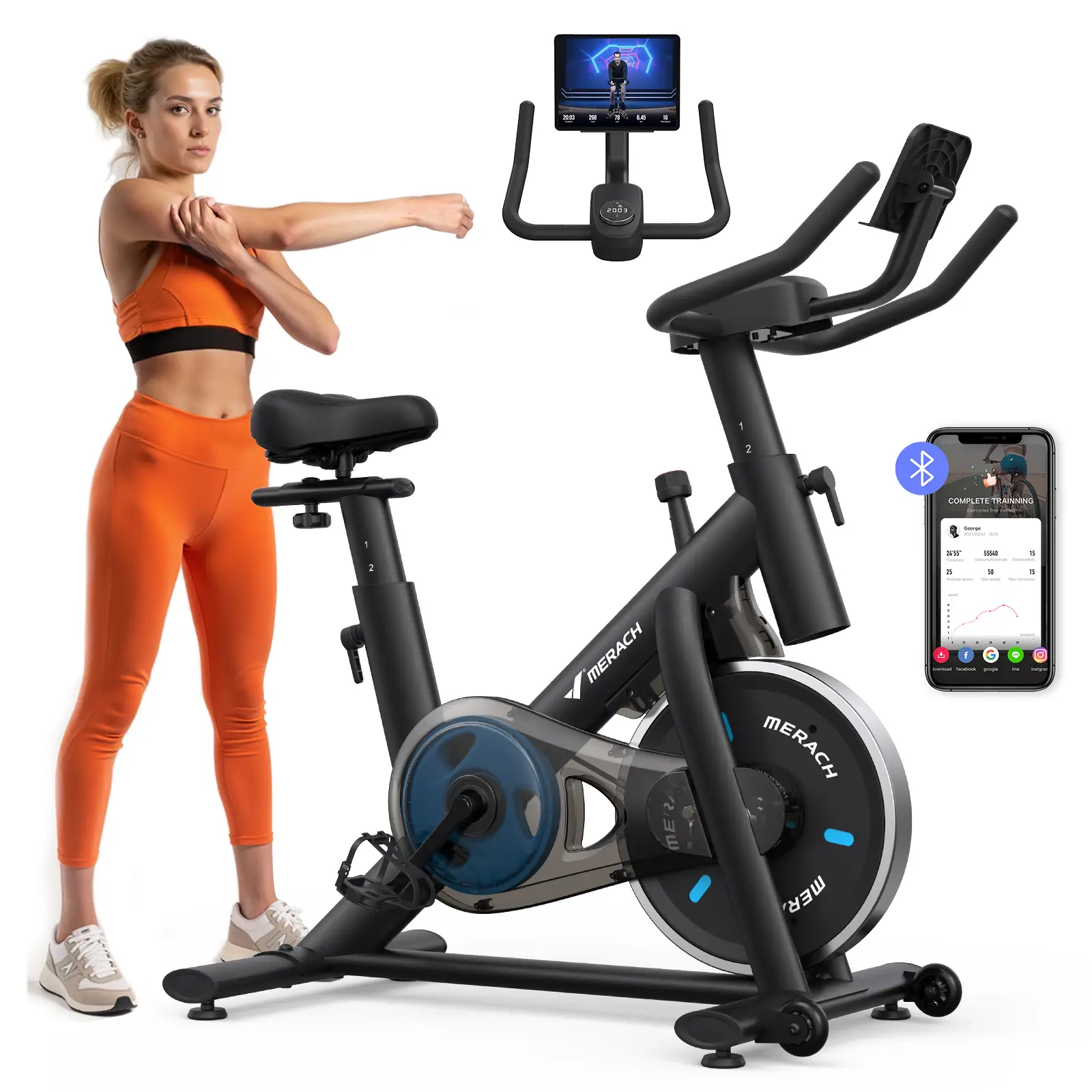 MERACH Exercise Bike for Home, Stationary Bike with Enhanced Electronic LED, Silent Belt Drive and Comfortable Seat Cushion for Home Cardio Workout, d