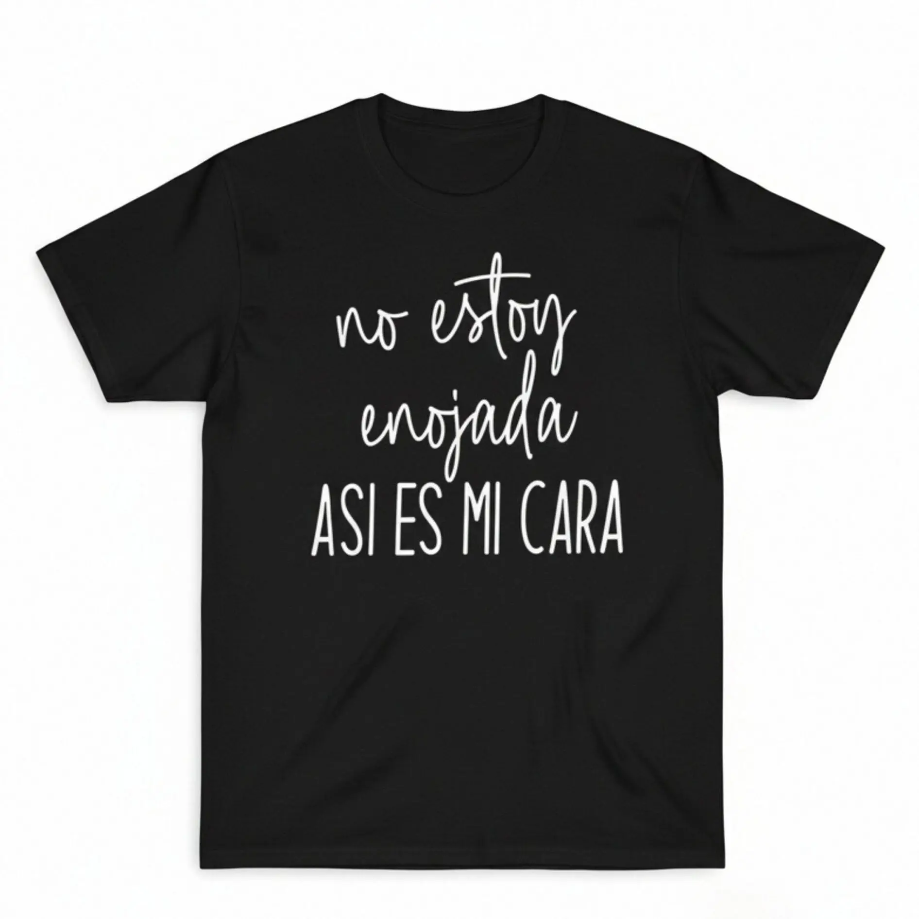 Raglan Sleeve Black No Estoy Enojada Spanish Quote Casual Tee Summer Personalized Short Sleeve T-Shirt Unisex  Fabric Breathable Everyday Fit Minimalist Style