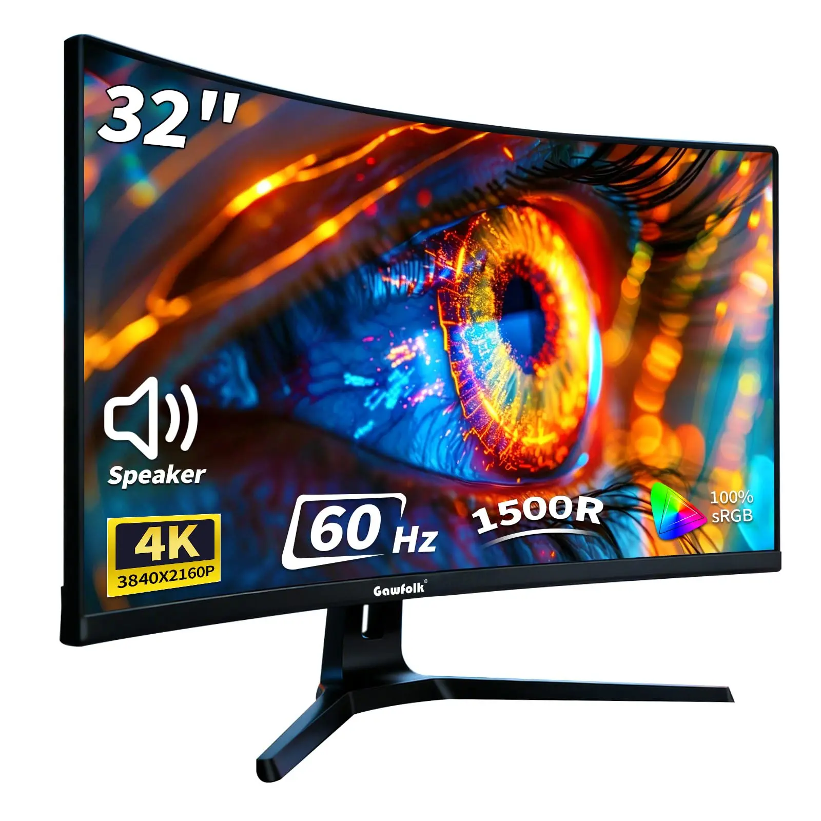 32 Inch 4K Curved Monitor, UHD 3840x2160 60Hz PC Screen, 1500R Curvature, Built-in Speakers, FreeSync, 100% sRGB, HDMI/DP, VESA Wall Mountable