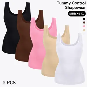 Women's U-Neck/Waist-Cinching Tank Tops - Seamless Shaping, Inner/Outer Wearable Fitness Shaper, Medium-Elastic Sleeveless Tops for Gym, Postpartum & Casual Attire (No Padding/Transparency) - All-Season