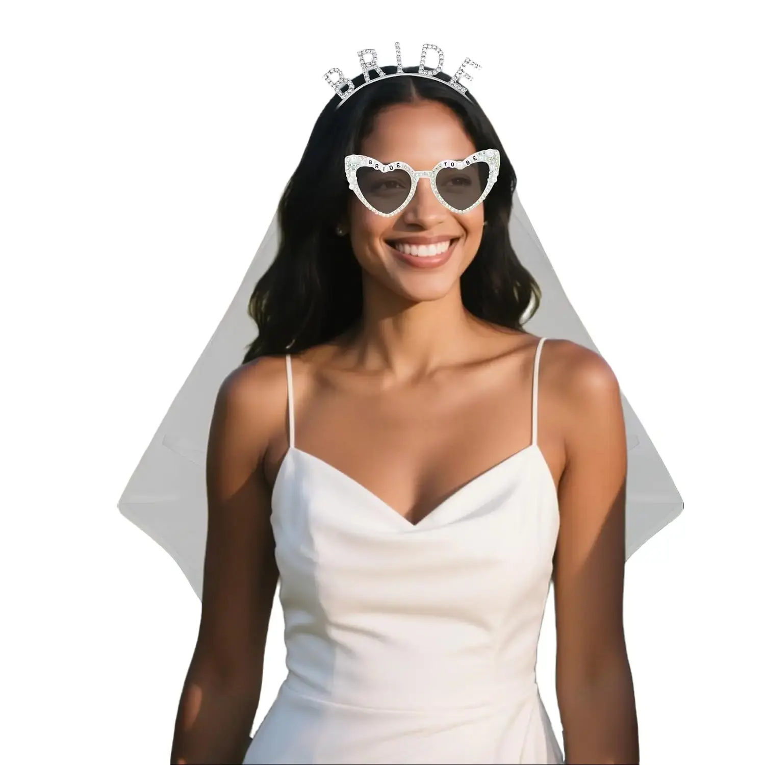 Bride Headband & Veil Set,Bride to Be Heart Sunglasses Set | Bachelorette Party Bridal Shower Gifts