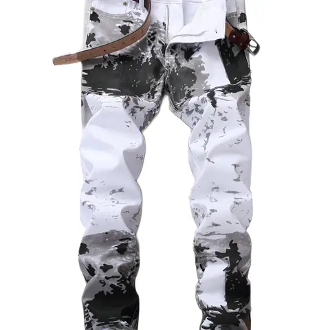 Men's Mid-Waist Fitted Straight-Leg Classic Denim Jeans - Chic Ankle-Length Street Style Menswear Trousers with Colorblock Pockets, Machine Washable All-Seasons Casual Apparel for Halloween, Birthday Ideas, Easter