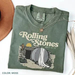 [Saleup to 74%] Comfort Colors Rolling Stones Christian T-Shirt, Trendy Stones Easter Clothing, Jesus Christ TShirt, Gift For Christian, Faith-Based Graphic Tee Gift For Christian