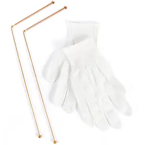Copper Dowsing Rods - 2PCS Divining Rods+Gloves for Ghost Hunting Tools, Divining Water, Treasure, Buried Items Etc (1, Gold)