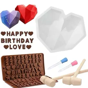 Breakable Heart Mold Set for Chocolate, Heart Silicone Molds with Letter Mold and Number Chocolate Molds for Candy Making