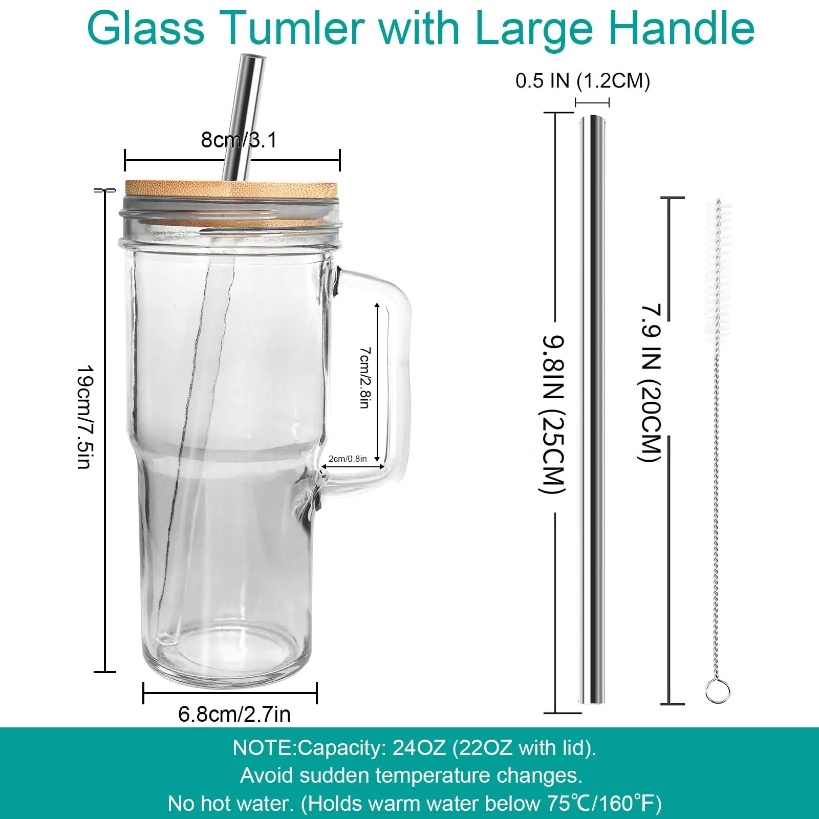 24oz Glass Mason Jar with Handle, Bamboo Lids and Stainless Steel Straws,  Cute Clear Glass Water Cups for Iced Coffee, Smoothie, Tea, Water Mug  Stylish Party Drinking Cup Mother's Day - TikTok