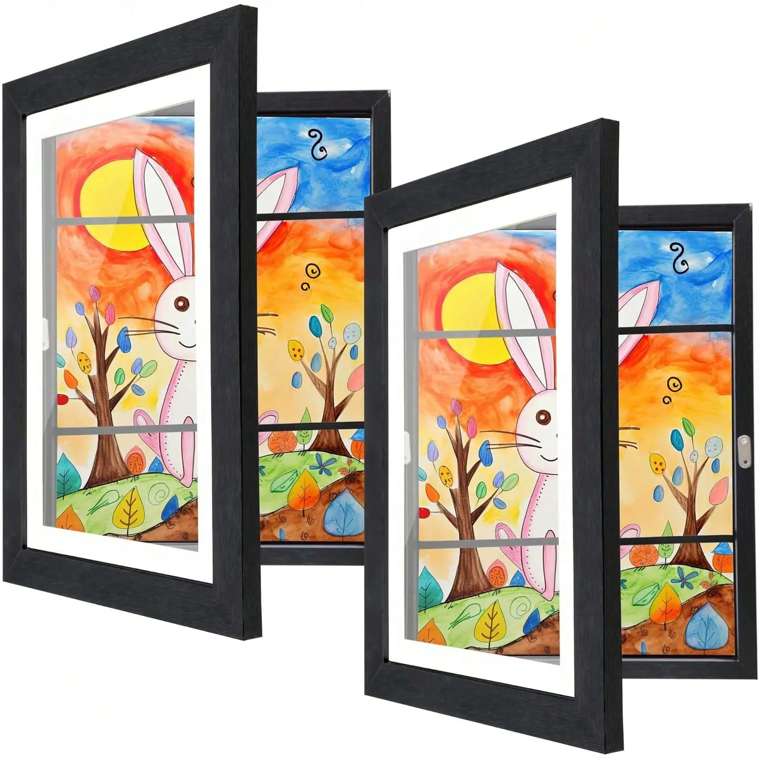 2-Pack Rectangular Black Magnetic Flip Frames, 8.5x11" Photo Frame Set for Kids' Artwork Display, Wall Hanging & Tabletop Use, Home Decor & Room Accents