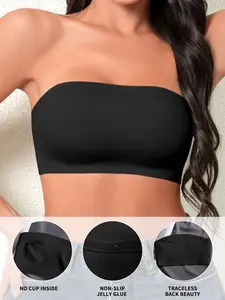 Women's Strapless Bralette, No Steel Cup Design, Soft Fit Daily Wear, Plain Pattern, Buckleless Style, All Season Comfort