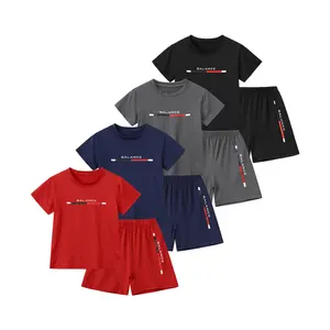 Boys' 4-Piece Summer Outfit Set - Sporty Printed Short-Sleeve T-Shirts and Shorts, Breathable and Quick-Drying Children's Active Set