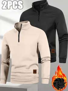Men's Half-Zip Stand Collar Sweatshirt, Pattern Print, Casual Style, Perfect for Fall & Winter Fashion, Urban Trend Layering Choice