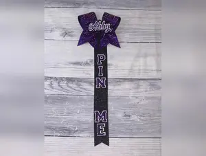 Purple Rhinestone Cheer Pin Me Ribbon