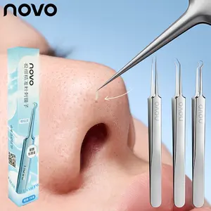 3 sets of precision tweezers – ultra-fine tips, high-hardness stainless steel blackhead removal tweezers, precision pimple extraction tool, comedone needle/eyebrow tweezers, strong-grip hair/beard clips, Eyebrow grooming