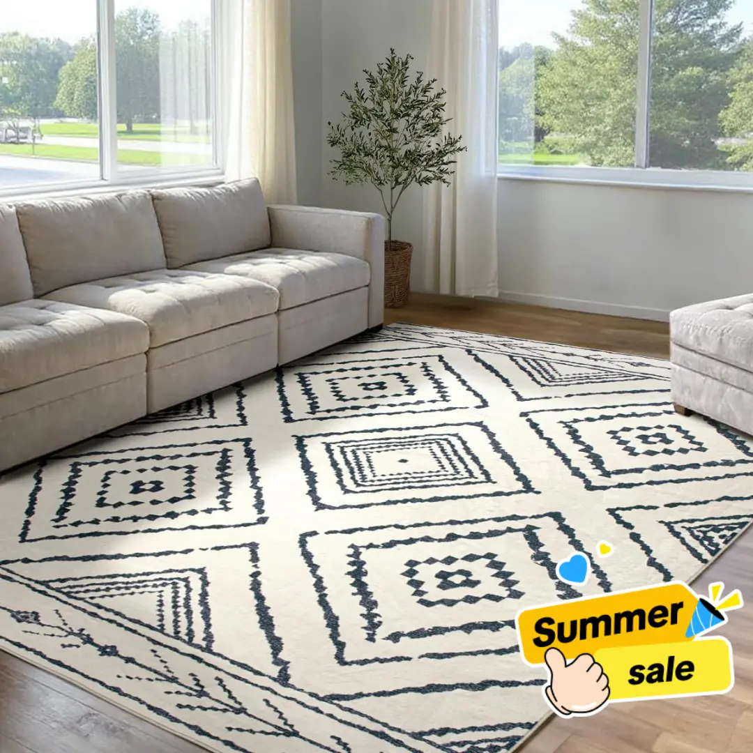 【Back to School】BESTSWEETIE Washable Rugs for Living Room Boho Area Rug Geometric Design Ultra Soft Durable Faux Wool Moroccan Runner Rug Non Slip TPR Backing Low Pile Machine Washable Pet Friendly,dorm essentials,home decor,home essentials