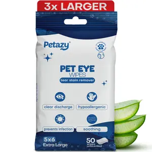 Pet Eye Wipes for Dogs & Cats – Tear Stain Remover & Eye Cleaning Wipes | Unscented, Hypoallergenic, 3X Larger – Petazy