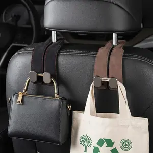 Car Seat Back Organizer Storage Hooks - Premium Black Leather Purse Holder, Sturdy Headrest Bag Hooks, 2026 New Double Hanger Design, Space-Saving Car Interior Organization Solution
