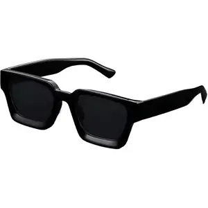 Unisex Square Frame Sunglasses – Black Plastic Fashion Shades for Men & Women | UV400 Protection Driving Glasses for Streetwear, Beach Trips & Outdoor Photography