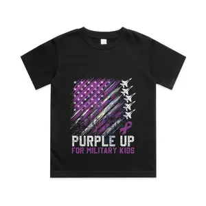 Purple Up Military Kids Month of Military Child Army Cotton T-shirt, Graphic Print Round Neck Short Sleeve Casual Tee for Boys Girls Lightweight
