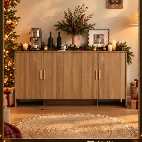 【Black Friday】ONBRILL Gorgeous 31.5"/60" Sideboard Buffet Cabinet with Storage, Curved Design Modern INS Coffee Bar Cabinet with Doors, Farmhouse Storage Cabinet with Adjustable Shelves for Living Room Kitchen Hallway,Bedroom Furniture, Coffee Bar