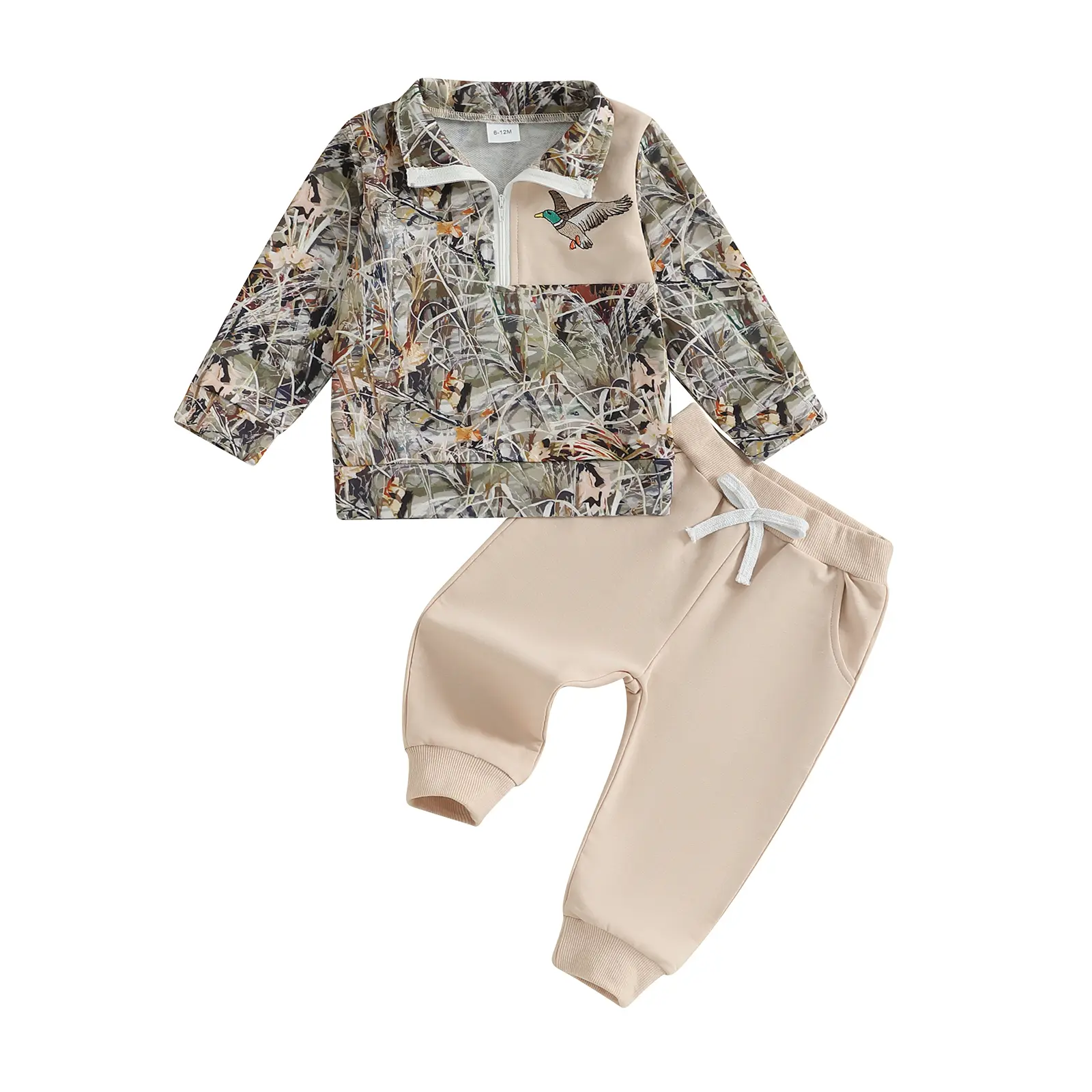 Babamoon Toddler Baby Boy 2-Piece Fall Hunting Baby Items Set - Half-Zip Long-Sleeve Mallard Duck Print Pullover, Camouflage Pants,back to school