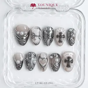 Younique Nails | 10PCS 100% Handmade Press-On Nails | Reusable Colorful Art acrylic stylish 3D Luxury Handcrafted Glossy