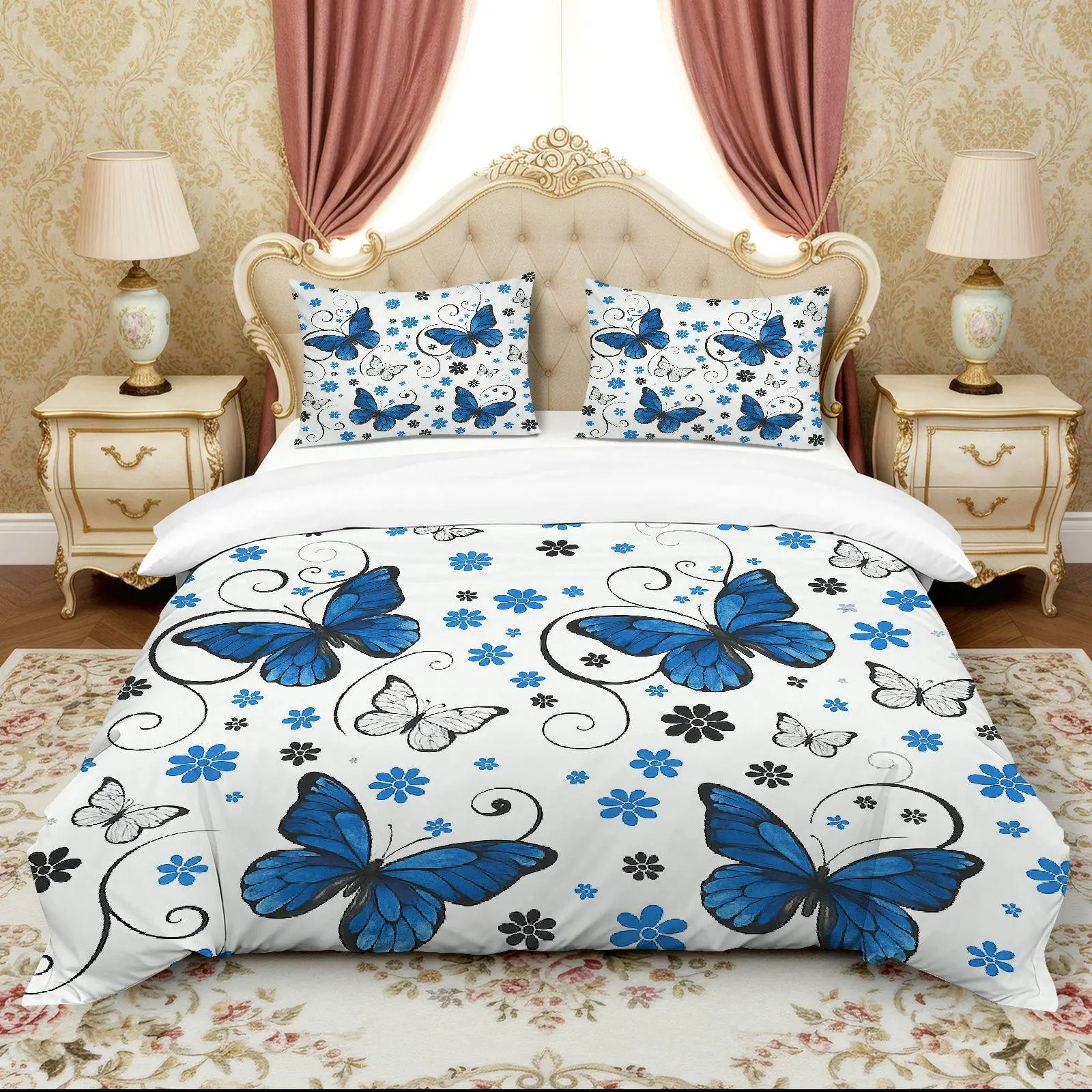 3pcs Bedding Set, 1 Quilt + 2 Pillowcases (no Filling), Butterfly Floral Pattern, Bedroom Decor, Guest Room, Hotel, Dormitory