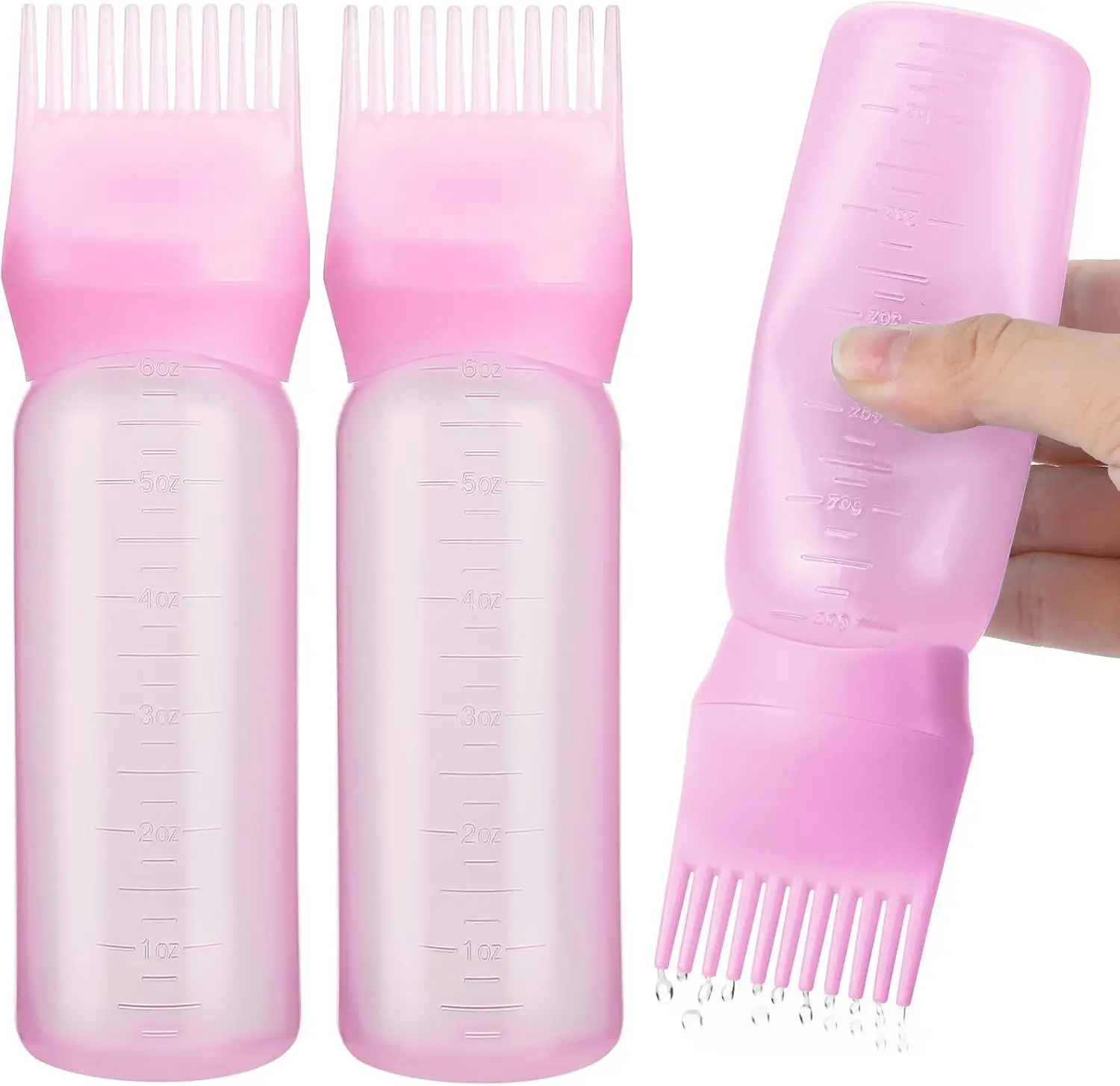 Mother’s Day 2-Pack Root Comb Applicator Bottles, 6 oz Oil Applicators for Hair Dye, Hair Oiling Applicators, Hair Coloring Brush Bottles with Graduated Scales