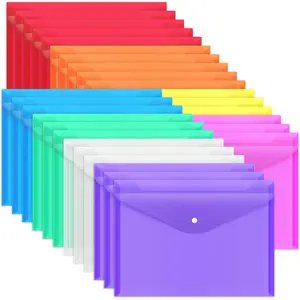 28pcs Plastic Envelopes Plastic Folders for Documents, Poly Folders with Snap Closure, 8 Colors, Fits A4 and Letter Size, for School and Office Supplies