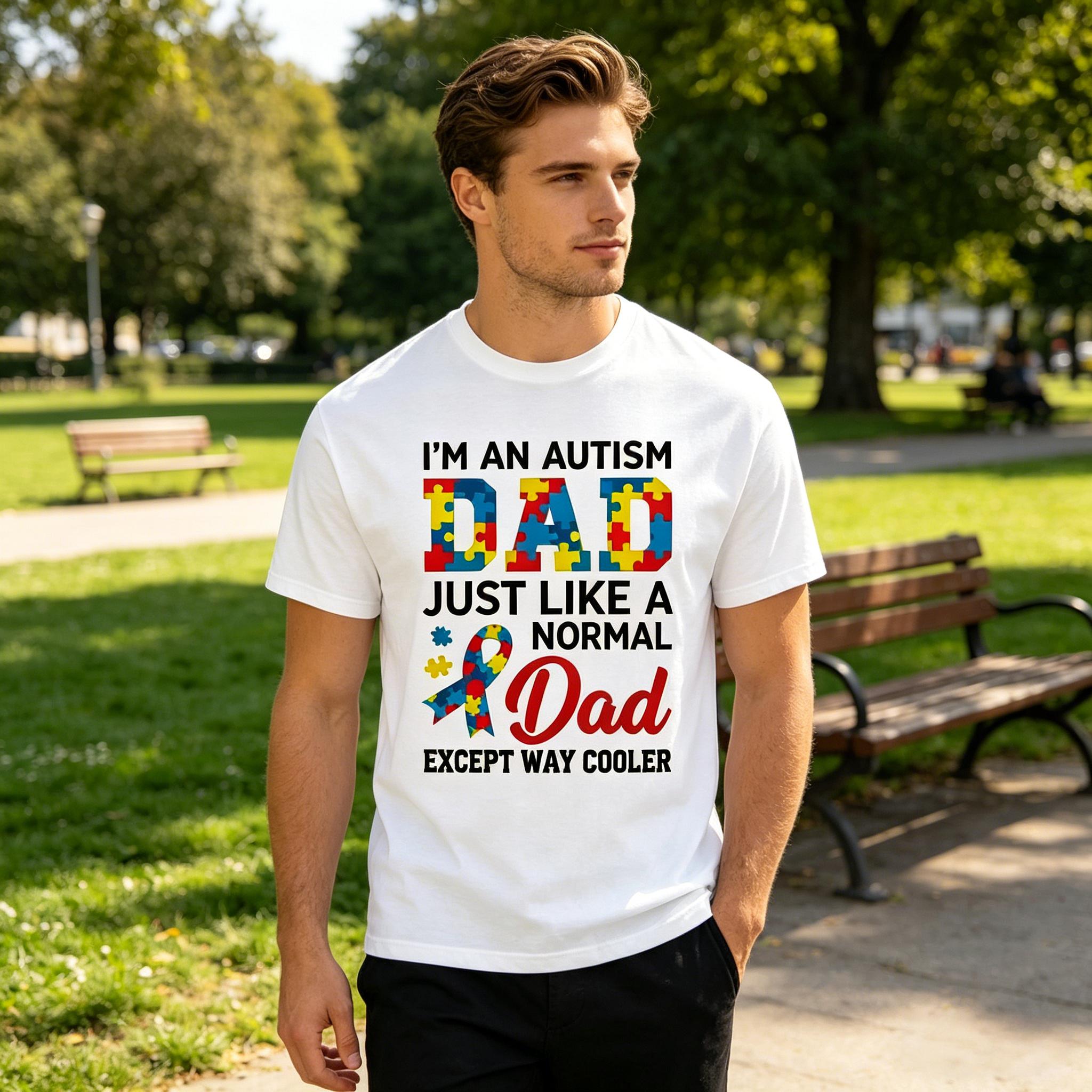 Men's Autism Dad Graphic T-Shirt - Autistic Father's Day Themed Print, Sports Style, Perfect Gift for Autism Dads & Family Gatherings