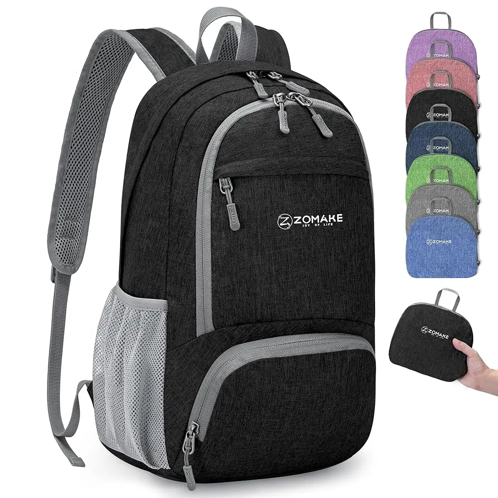 zomake Hiking Backpack 20L Packable Daypack for Men Women, Lightweight 0.61 lb Foldable Travel Bag - Tear-Resistant Ripstop Nylon, Zippered Main Pocket, Double Handles for Camping & Outdoor Sports