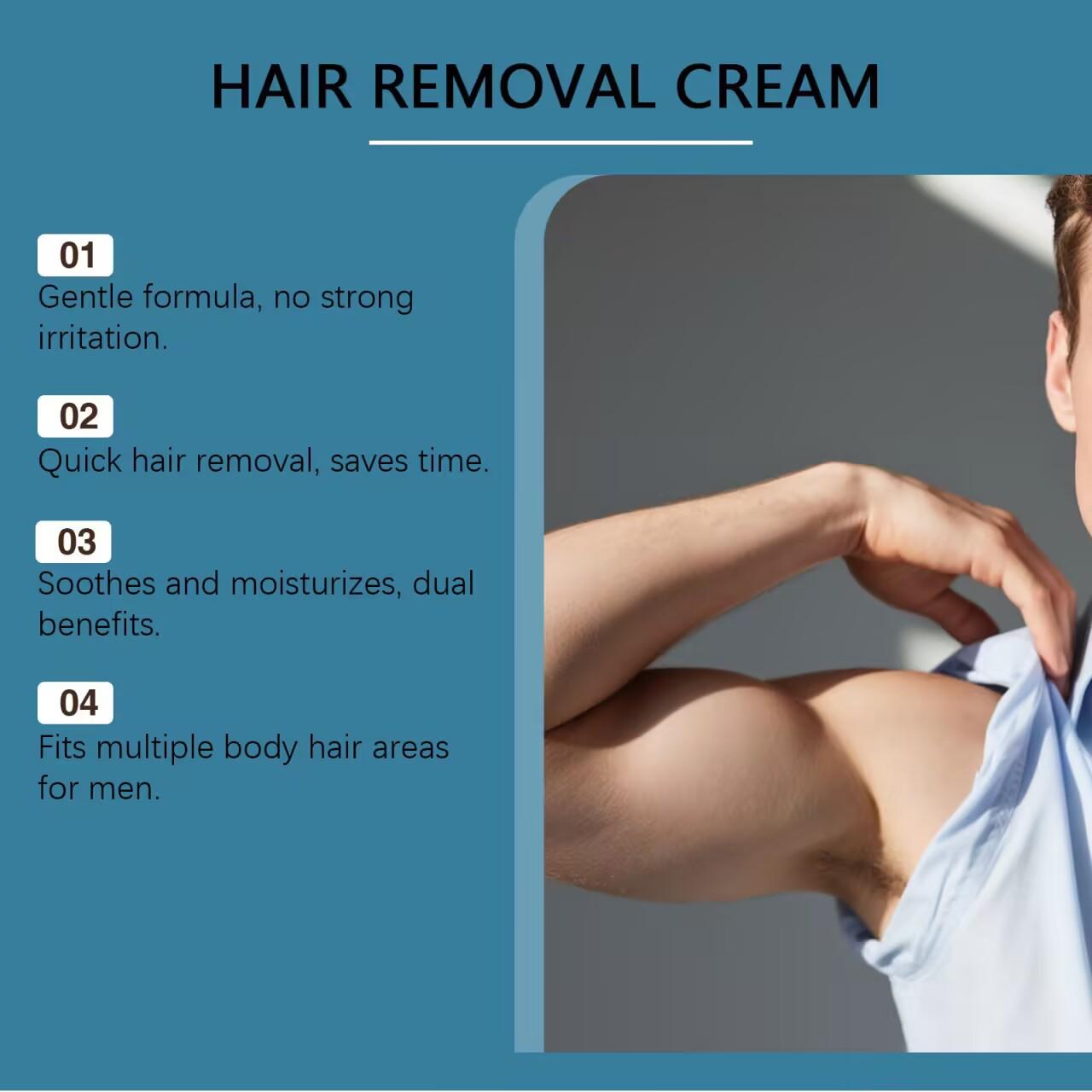 OceAura Men's hair removal cream, suitable for full-body hair removal, ideal for chest, back, legs, and underarms. Achieve quick and painless hair removal at home in just 5 minutes, removing hair from the root to maintain smooth skin.