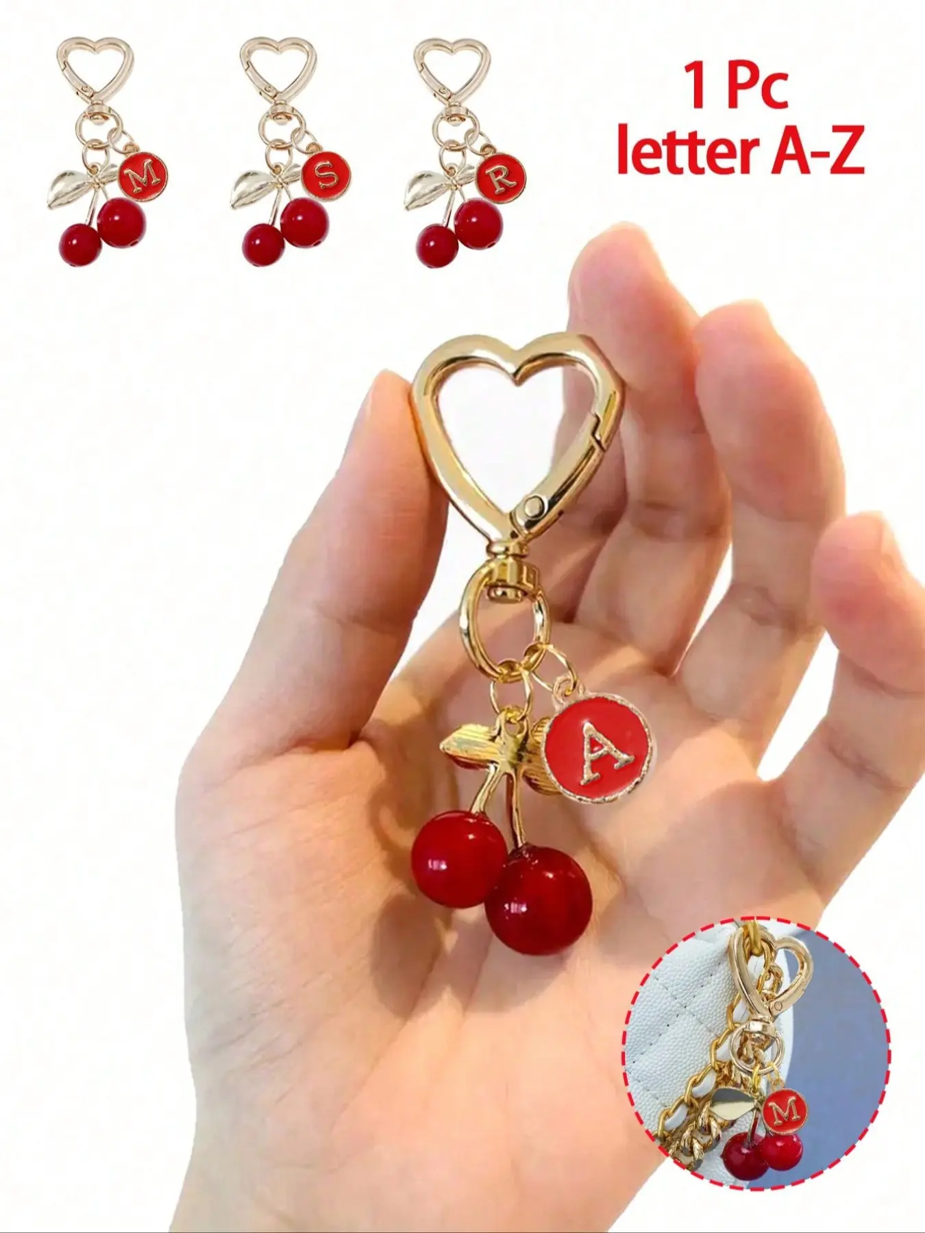 Stylish, Cherry Gold Butterfly Bag Charm - Cherry Key Fashion Backpack Pendant Decoration, Keychain, Backpack bag charms, Bag Charm Alloy Pendant A-Z Letters, Headphone Charm, Car Charm, Bag Accessory, Suitable For Women's Wallets And Bags