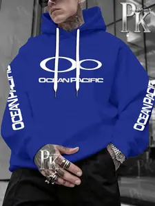 Men's Fall Winter Hooded Sweatshirt, Oan Pacific Ocean Letter Print, Trendy Casual Wear, Eye-Catching Style, Perfect for Daily