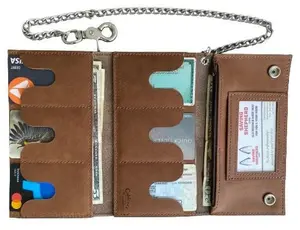 DELUXE TRIFOLD BIKER WALLET - 3 Cash Slots 6 Card Slots Zipper Pouch & ID Window