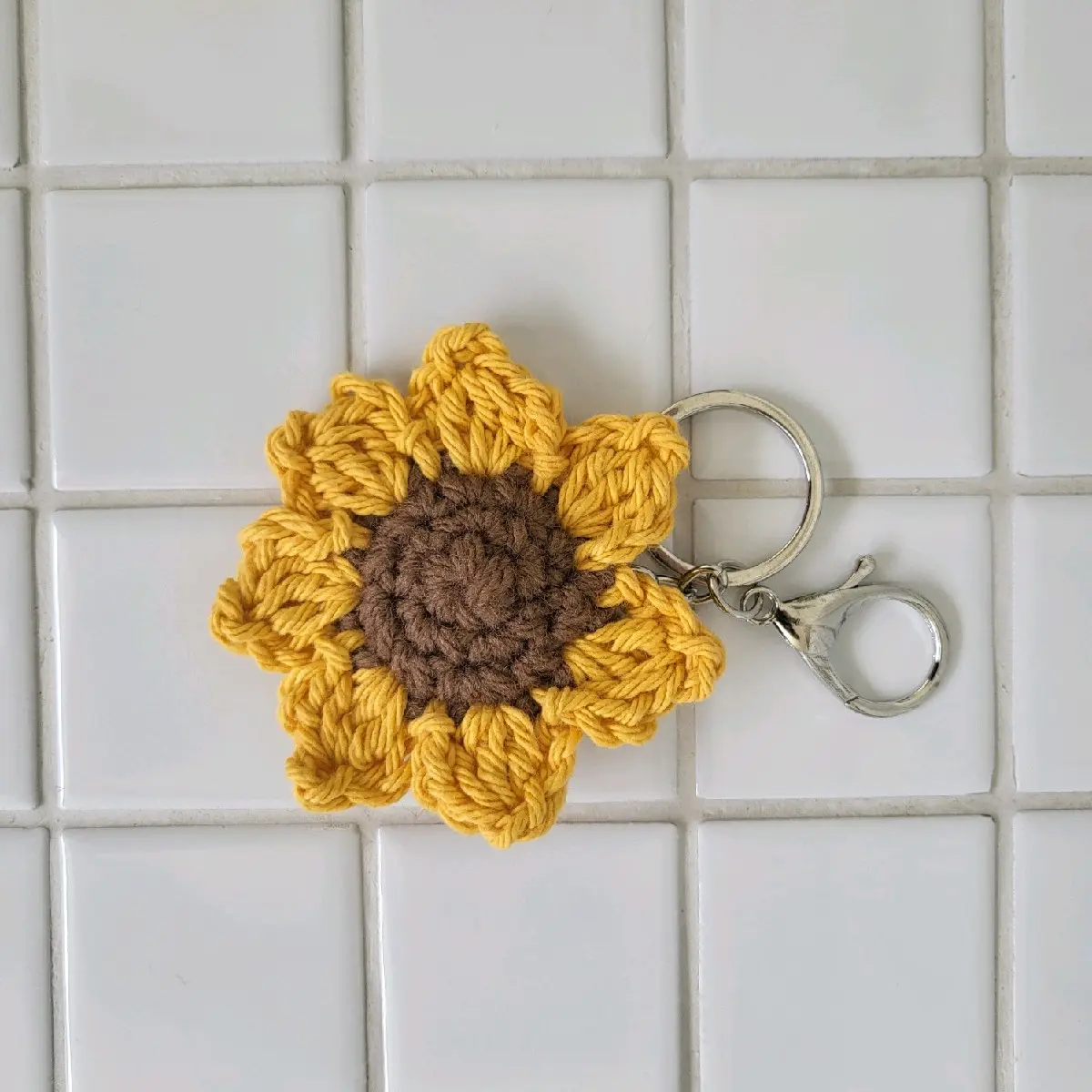 Crochet Sunflower Keychain, Bag Accessory