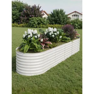 Beige - (2-Pack)Galvanized Steel 8x2x2Ft Raised Garden Bed – Elevated Planter Box For Indoor/Outdoor Vegetables, Herbs & Flowers, No-Bend Design With Rust-Proof Coating & Tool-Free Assembly,Beige