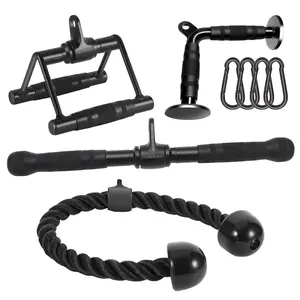 Cable Attachments for Home Gym, Made of Heavy Duty Solid Steel, LAT Pulldown Attachment, Weight Machine Accessories, Straight Pull Down Bar, Tricep Rope, Exercise & Double D Handle