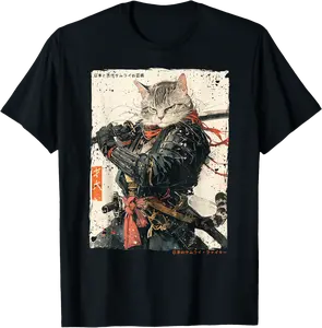 Samurai Cat Warrior Ukiyo Ink Artwork Cat Samurai T-Shirt - Nicollev Shop 43B0D62LF4TJ