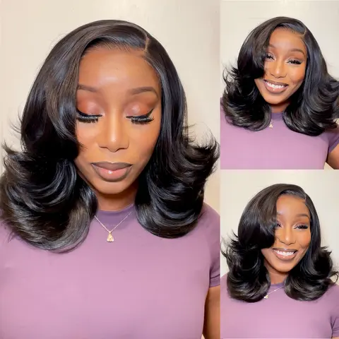 U&A Hair Wavy Layered Wig Blowout Style C- Part ,260% Density 9x7 Lace Front Synthetic Wear and Go Pre Cut Pre Plucked Glueless Wigs 18Inch Natural Looking Hair for Women Daily Party Use Beginner friendly#Sohochic