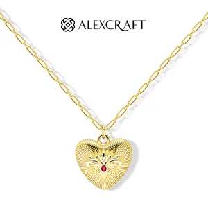 ALEXCRAFT Summer Gifts：14K Gold Plated Heart Pendant Necklace for Women - Waterproof Chain Necklace, Heart Locket with Ruby Stone, Adjustable Length, Gift for Mom Grandma Wife summerwins