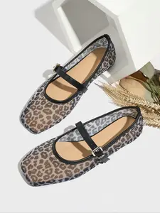 Women's Fashionable Leopard Print Mary Jane Flats, Casual Comfortable Breathable Square Toe Flat Shoes, Lightweight Comfortable Shoes for Daily Wear, Girl