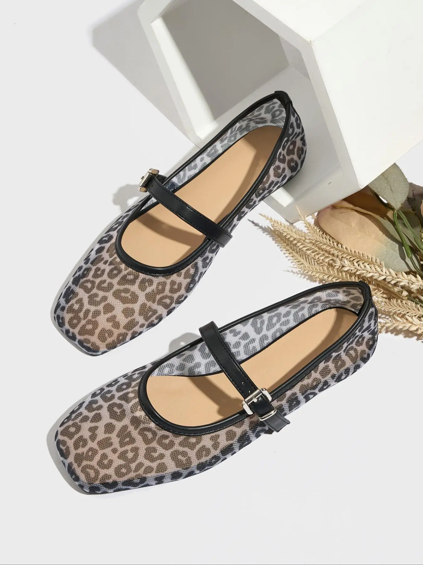 Women's Fashionable Leopard Print Mary Jane Flats, Casual Comfortable Breathable Square Toe Flat Shoes, Lightweight Comfortable Shoes for Daily Wear,