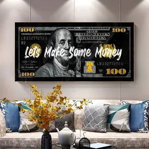 $100 Money Pattern Unframed Painting, Fashionable Money Pattern Wall Art, Art Deco Style, Wall Decor for Home Living Room Bedroom Office, Ornaments, Vintage Decor