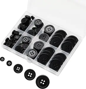 Lilaly 100 Pcs Black Buttons for Crafts, 5 Sizes Mixed round Sewing Buttons for Clothes, Suitable for for DIY Crafts, Coats, Shirts, Pants, Shorts