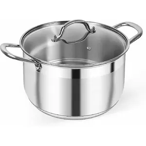 Stainless Steel Stock Pot - 8 Quart Heavy Duty Induction Cooking Pot with Visible Lid for Pasta, Soup, Spaghetti, Nonstick Thick Bottom Big Stockpot, Deep Cookware for Canning, Boiling, Simmer
