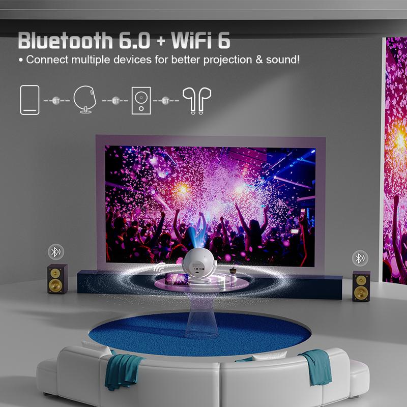 XBJ Portable Projector with WiFi 5G & Bluetooth, HD Home Video Projector for Outdoor Movies, 200" Screen with Built-in Speaker, Support 360° Correction Audio projector 4k projector for bedroom projectors