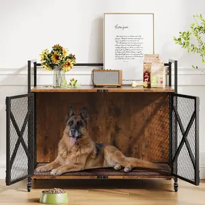HOBBYLANE Dog Crate Kennel Cage for Large Dogs 31-41 Inch XL Wooden Crates Indoor Kennels with Lockable Wheels, Heavy Duty Box Furniture for Small to Medium Large Pet Breed