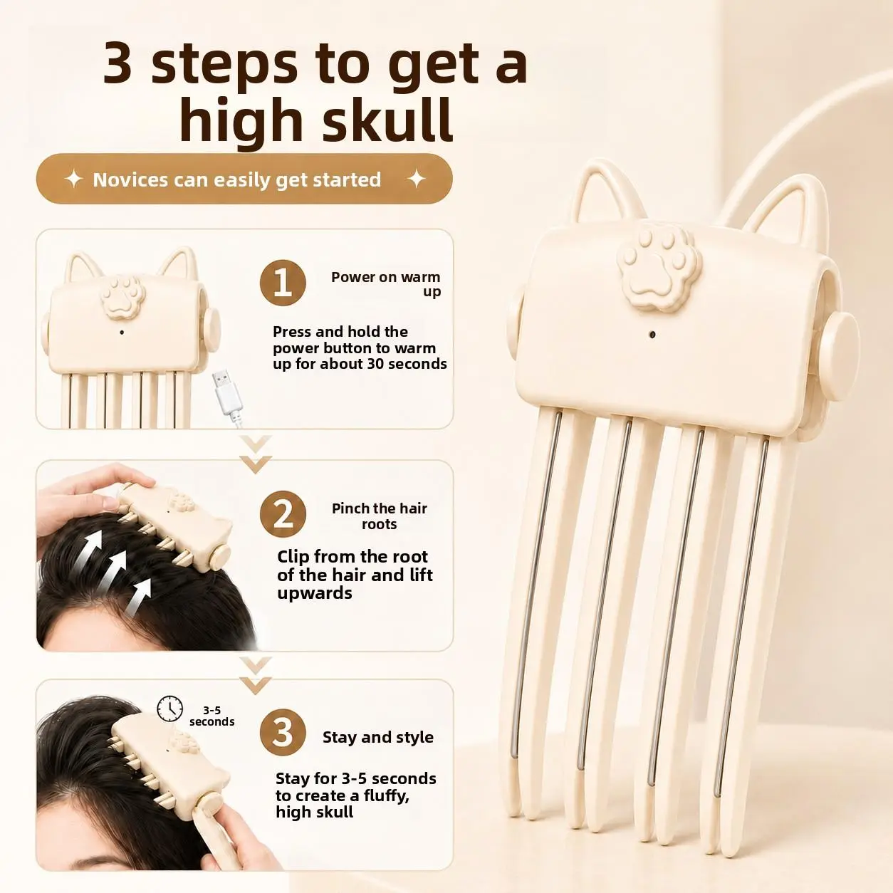 1Pc 4 Teeth High Skull Artifacts for Volume & Natural Puffy Effect, No Trace,hair products,hair root fluffy clip，daily party use，professional comb perfect curl frizz Detangling ，Hair Detangling Brush,summerwins