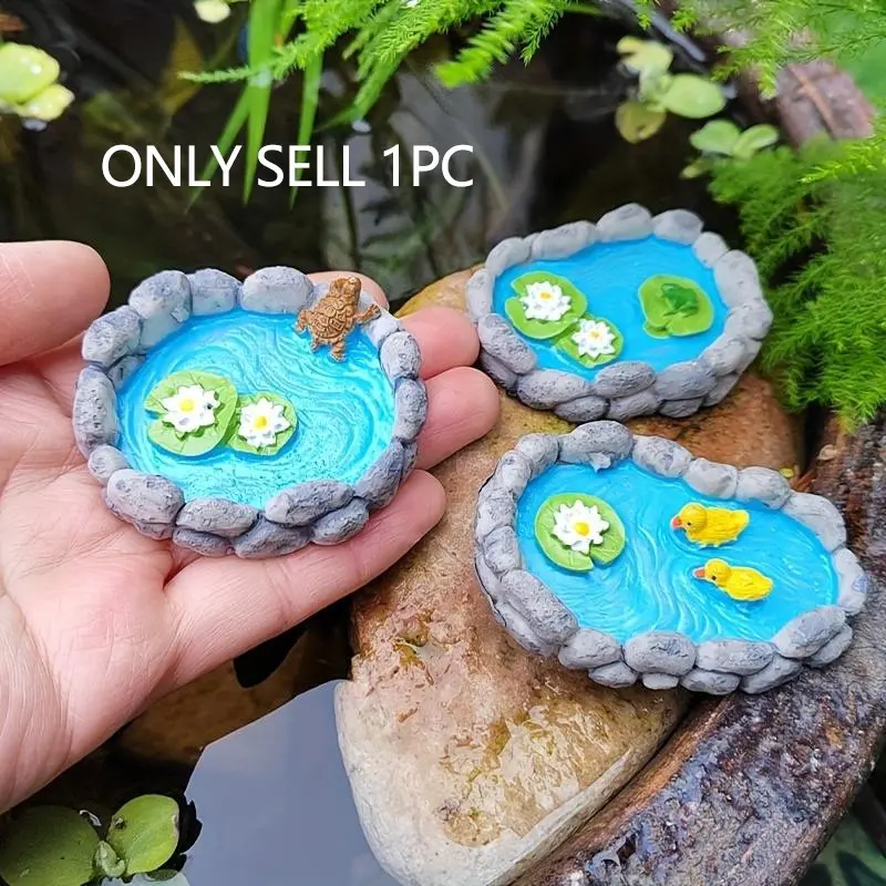 1 Piece Fantasy World Resin Animal Figurine Set - Modern 3D Mini Pond with Duck, Frog and Turtle - Floor-Mounted Fairy Garden Decoratfor Home, Valentine's Day and Animal Decorations - No Electricity or Batteries Required