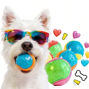 3PC Squeaky Dog Ball Bite-Activated Sound Toy Small Medium Large Dogs Bouncy Rubber Ball for Chewing & Fetching Interactive Play Boredom Relief Outdoor Interactive Bungee Dog Toy outdoorfun